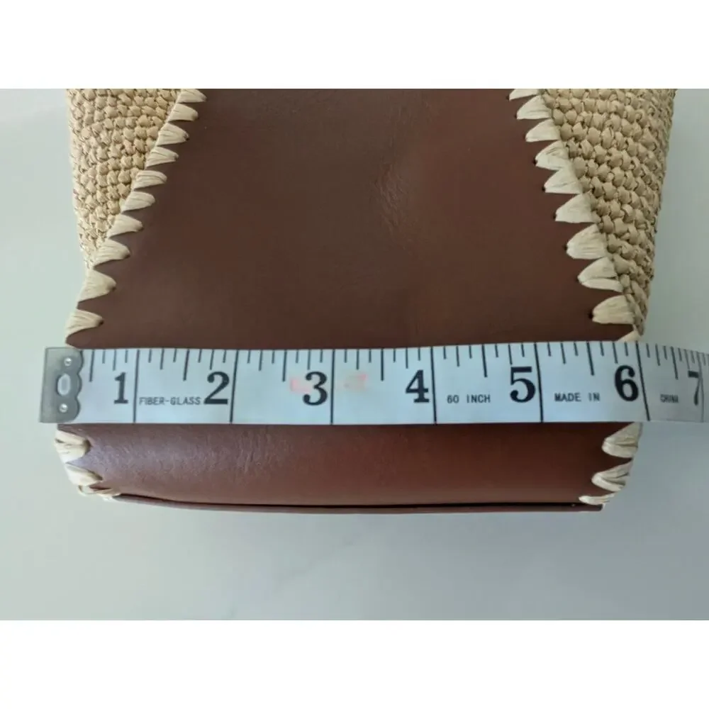 J.Crew Handknotted Straw Leather Top-Handle Bag Woven Summer Purse OS